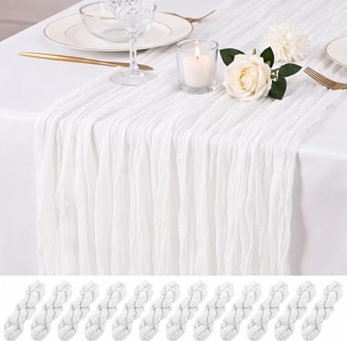 12 Pack White Cheesecloth Table Runners, 17x108 Inch Boho Gauze Table Decor