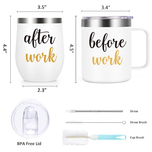 Gtmileo Insulated Coffee Mug & Wine Tumbler Gift Set - White & Gold, 12oz, Office Christmas Gifts for Coworkers & Bosses