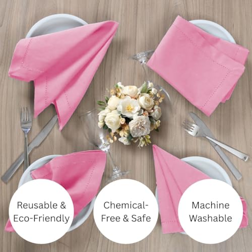 WeWove 100% Cotton Dinner Napkins Set of 6 – 18x18 in, Pink, Hemstitch, Reusable