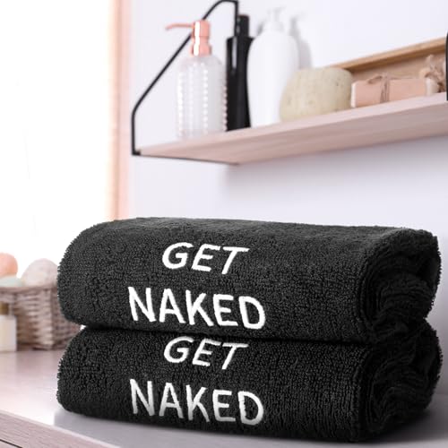 Get Naked Embroidered Hand Towels, 100% Cotton Bathroom Decor, 29 x 13 Inch