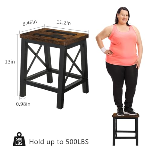 Wooden Step Stool for Adults and Kids, Non-Slip 500 lb Capacity Footstool