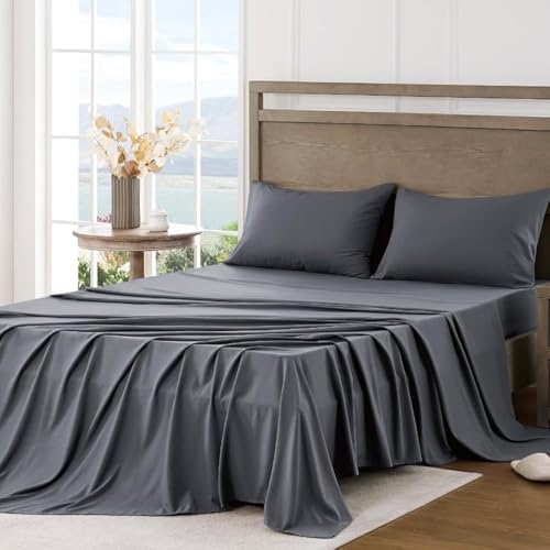 4-Piece Queen Bed Sheet Set - Ultra Soft Brushed Microfiber - Dark Grey