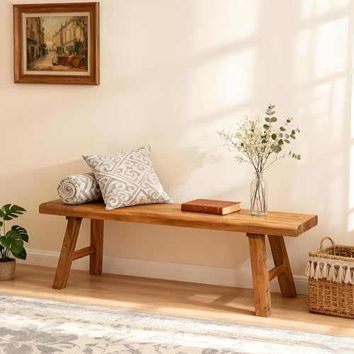 Rustic Solid Wood Entryway Bench, Narrow Farmhouse Hallway Bench 31.4 Inch