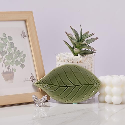 LZBALUYO Green Leaf Ceramic Jewelry Dish - Ring & Trinket Holder, Variation A