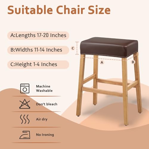 Rectangular PU Leather Bar Stool Covers - Waterproof & Stretchy (2 PCS, Coffee)