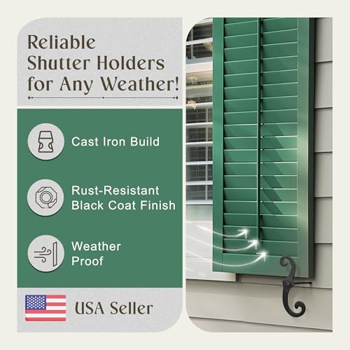 6.5-Inch Cast Iron S-Style Shutter Dogs - Rust-Resistant Tiebacks (Pair)