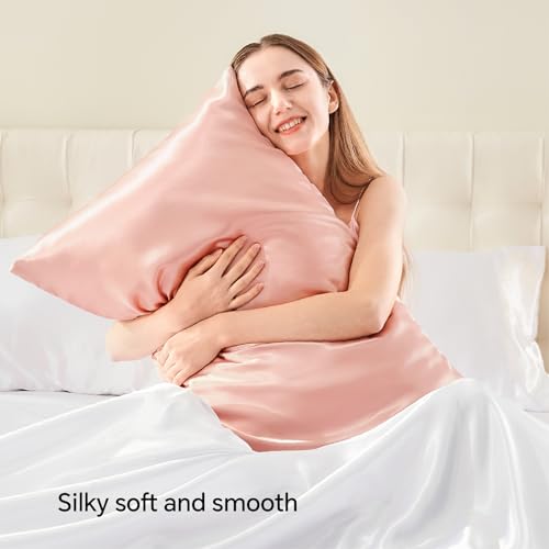 BEDELITE Zipper Satin Pillowcase Set of 2, Standard 20"x26" for Hair & Skin - Coral