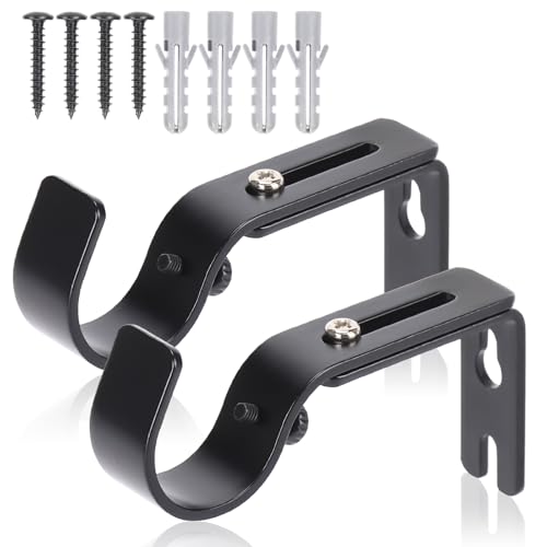 Adjustable Curtain Rod Brackets - Heavy Duty Iron Wall Hooks for 1 Inch Rods