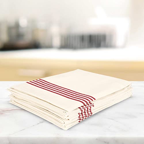 Striped Cotton Kitchen Towels - 18x28 inch Dish Towel Set of 6, Red