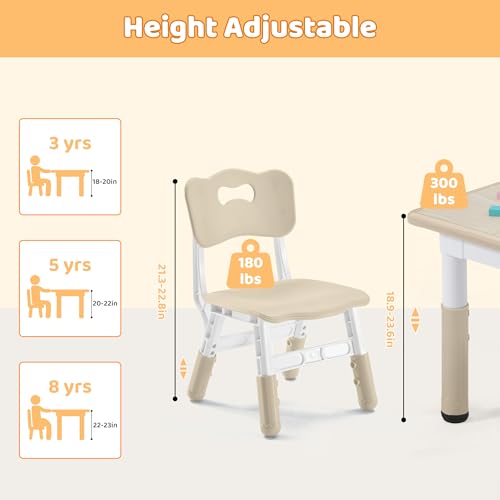 CuFun 23.6L x 23.6W x 23.6H Natural Kids Adjustable Table & Chairs Set for Ages 2-8