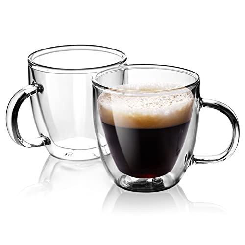 Double Wall Borosilicate Glass Coffee Mugs Set of 2 5oz Insulated Drinkware