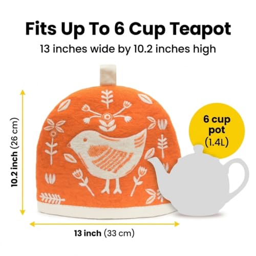 Scandi Birds Wool Teapot Cozy Cover for Large Kettles & French Press - Handmade Wool Gift