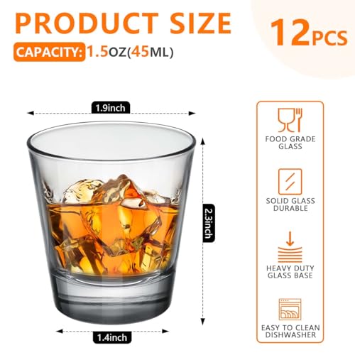 OBTANIM 12 Pack 1.5 oz Clear Shot Glasses with Heavy Base for Bar & Home Use