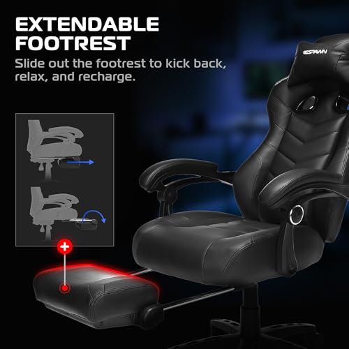 Ergonomic Gaming Chair with Footrest, Lumbar Support and 155° Recline