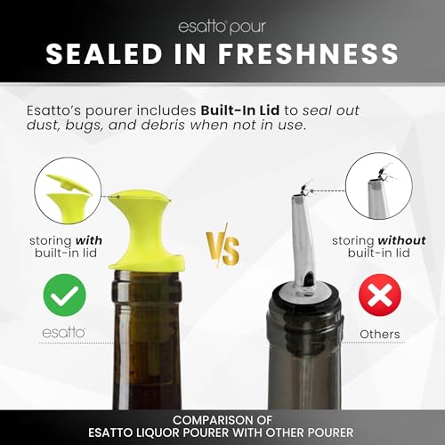 Esatto Assorted Pour and Seal Bottle Pourers with Lids - 12 Pack, Universal & Drip-Free