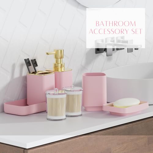 9-Piece Pink Bathroom Accessory Set with 4-Gallon Trash Can and Organizer