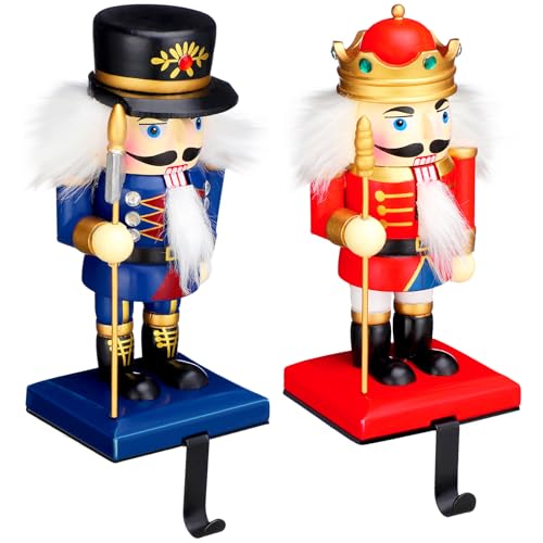 Cinnvoice 2-Pack Nutcracker Stocking Hangers – Wooden Stocking Holder