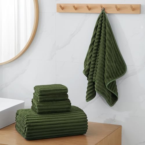 6-Piece Microfiber Bath Towel Set, Olive Green, Quick-Dry and Absorbent