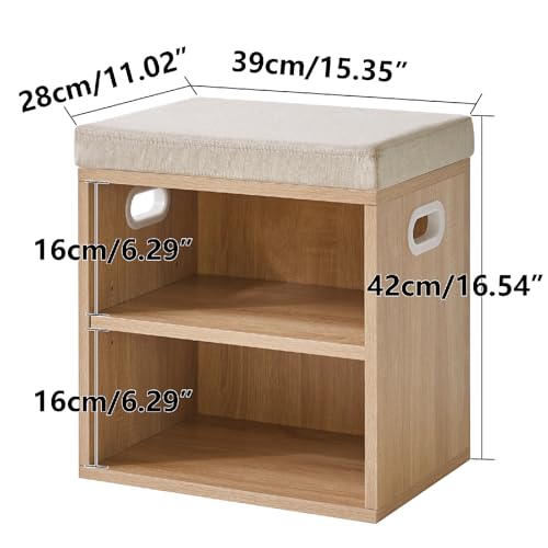 Small Shoe Storage Bench with Padded Cushion, 2-Tier Entryway Shoe Rack