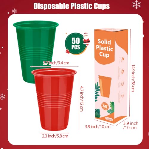 Kochorie 50 Pack Red & Green 16 Oz Disposable Plastic Cups for Christmas Parties