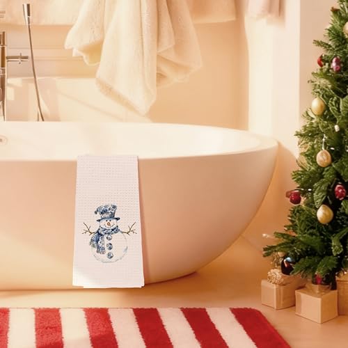 Blue & White Snowman Chinoiserie Hand Towels (Blue & White Snowman, 16x24) — Grandmillennial Kitchen & Bath D_Towel
