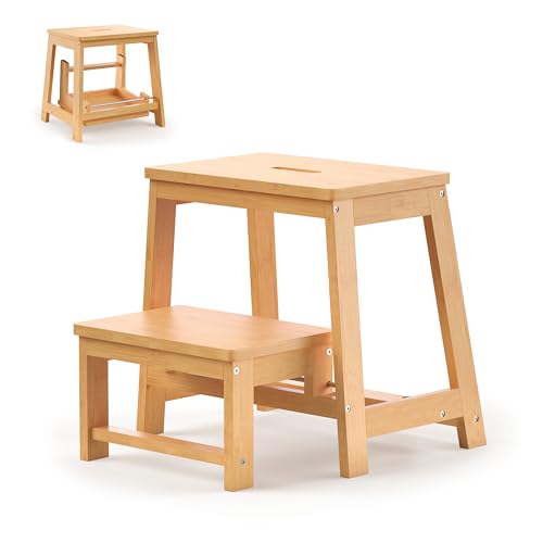 BEKVEM Large 17.3-inch Foldable Bamboo Step Stool with Wide Surface, Supports 350 lbs