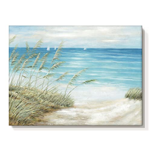 Coastal Beach Canvas Wall Art, 16x12 Inch Seaside Seascape Painting