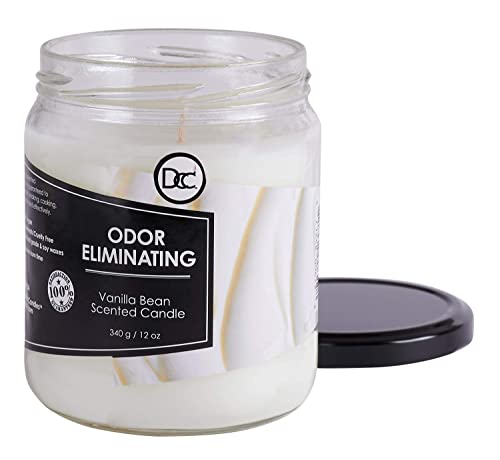 Vanilla Bean Odor Eliminating Soy Candle - 12 oz Scented Wax Candle (80 Hr)