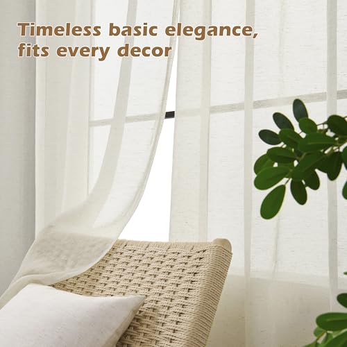 Natural Linen Sheer Curtains 52x84" - 2 Panels for Living Room & Bedroom