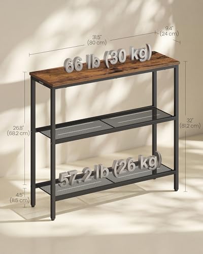 31.5" Narrow 3-Tier Console Table with Steel Frame & Storage Shelves