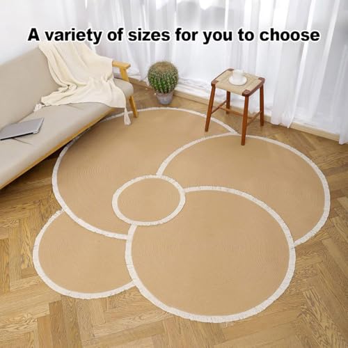 Round Woven Cotton Rope Area Rug for Cats - Washable Vintage Tassel Rug