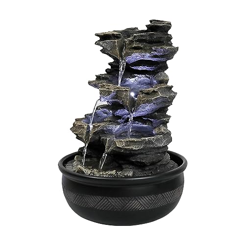 15.7" Tabletop Water Fountain with LED Lights - 5-Tier Indoor Rock Waterfall