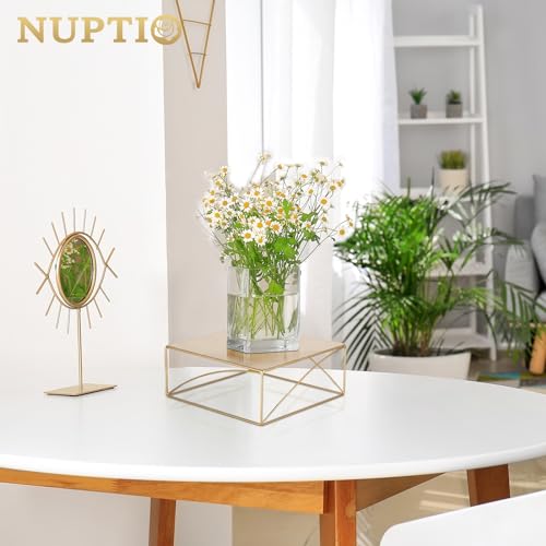 NUPTIO Gold 12.2 Inch Square Cake Stand, Metal Dessert Risers for Weddings