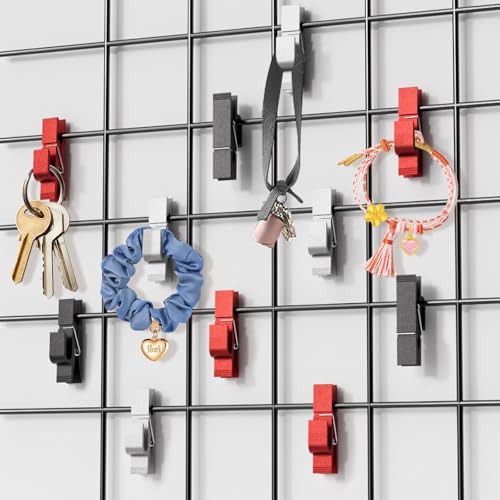 12-Piece Grid Wall Hooks for Metal Display Panels - Black Aluminum Clips