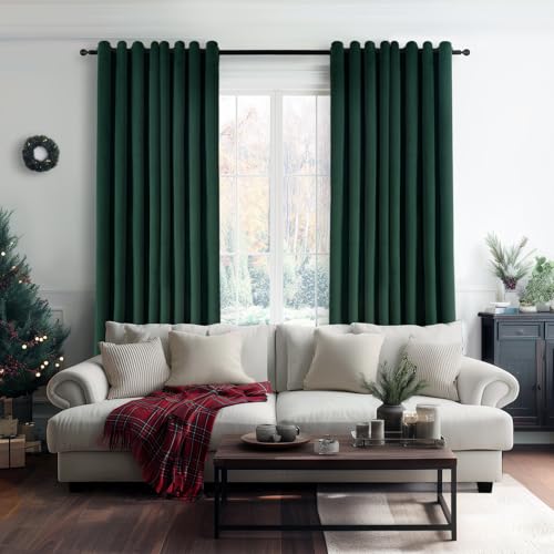 Dark Green Velvet Blackout Curtains 108 Inch Long for Living Room, Pack of 2