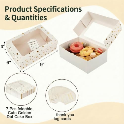 Gold Star & White 7-Piece Christmas Cookie Boxes with Window - 9x6x3 Inches