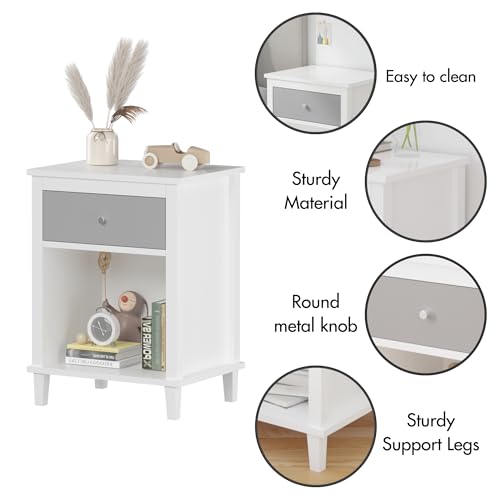 Modern Kids Nightstand with Drawer and Storage Shelf - Grey Wood