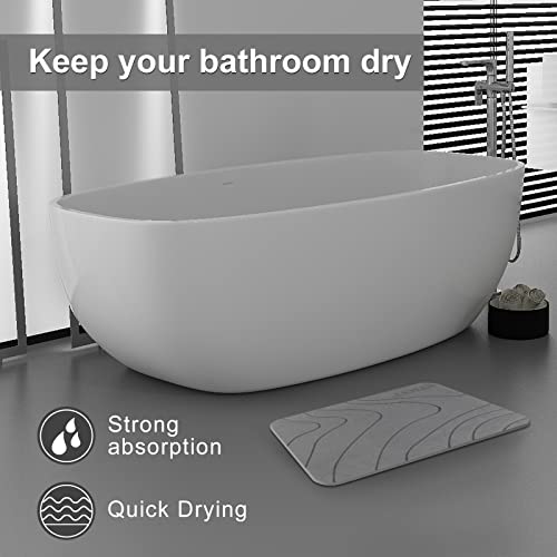 JUERLEN 2 Pack Diatomaceous Earth Shower Mat - Fast-Drying Grey Wave Stone Bath Mat 24x16