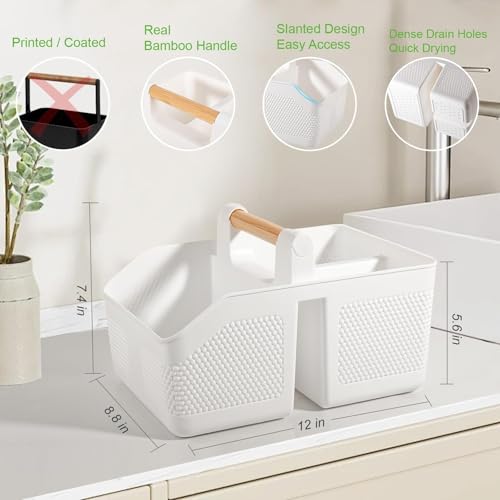Portable Shower Caddy with Bamboo Handle - Large Plastic Bathroom Organizer