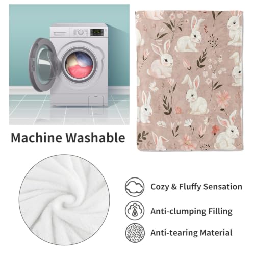 VANZEV Bunny Rabbit Fleece Blanket 60x80 in - Cute Floral Cozy Throw for Kids & Adults, Plush Home Decor