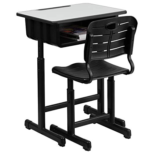 Flash Furniture Adjustable Student Desk & Chair Set, Black - Set of 1