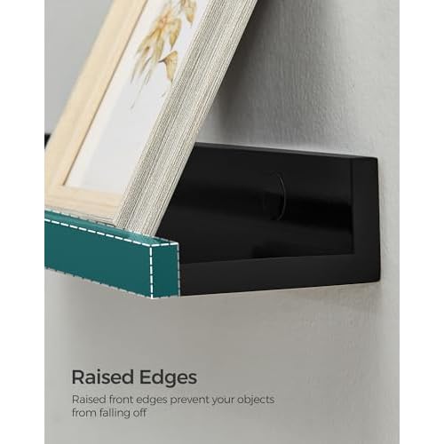 SONGMICS Floating Shelves, Set of 3 Wall Shelves, 15-Inch Wide, for Photo Frames and Trinkets, for Living Room, Home Office, Kitchen, Bathroom, Black ULWS38BK