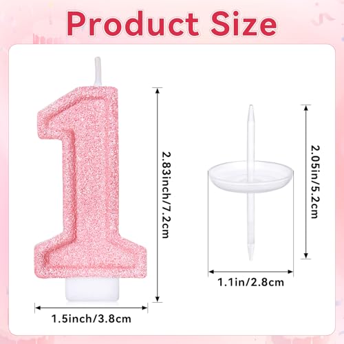 Pink Glitter Number 1 Birthday Candle for First Birthday