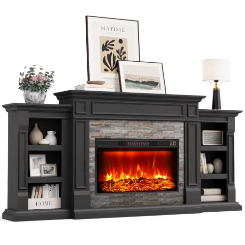 Naice 80" Electric Fireplace with Mantel TV Stand for Living Room |