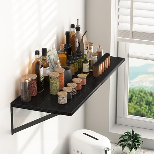 16x12 Deep Floating Wall Shelves Set of 2, Rustic Wood & Metal Bracket