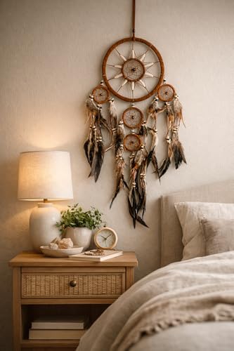 Brown Suede Dream Catcher - 28-Inch Handcrafted Wall Hanging with Feathers