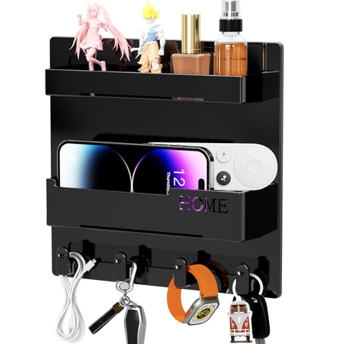 Bedside Wall Mount Organizer Shelf with Hooks and Adhesive Backing