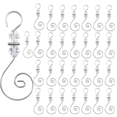 30-Piece Crystal Beaded Christmas Ornament Hooks - S-Shaped Wire Hangers