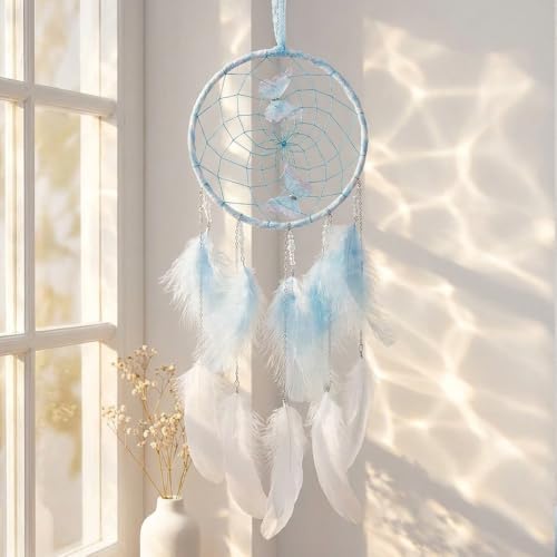 Handmade Blue Butterfly Dream Catcher with Feathers for Wall Decor