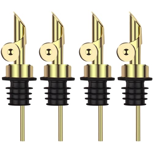 Lubise 4-Pack Stainless Steel Oil & Liquor Dispenser Spouts — Auto-Open Flip Top for Bottles